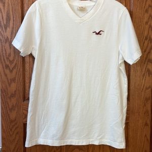 HOLLISTER white L v neck t shirt cotton Excellent